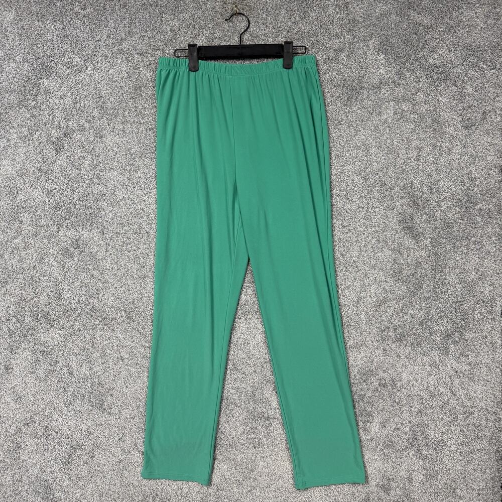 Slinky Brand Pants M Green Straight Leg Ankle Jersey Stretch Lounge USA Spring